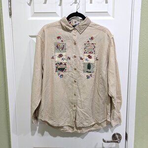 Vintage Cottagecore Appliques and Pearls Shirt size XL